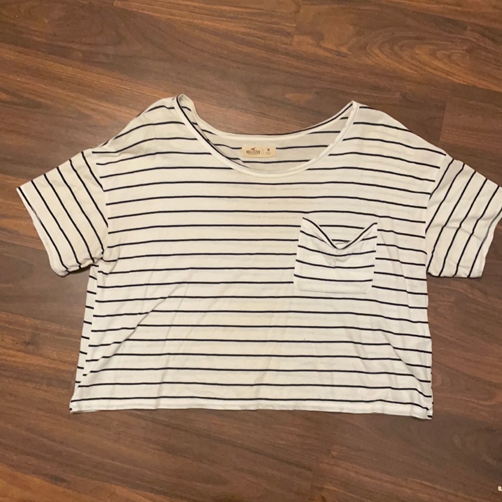 Medium white Hollister crop top with black stripes